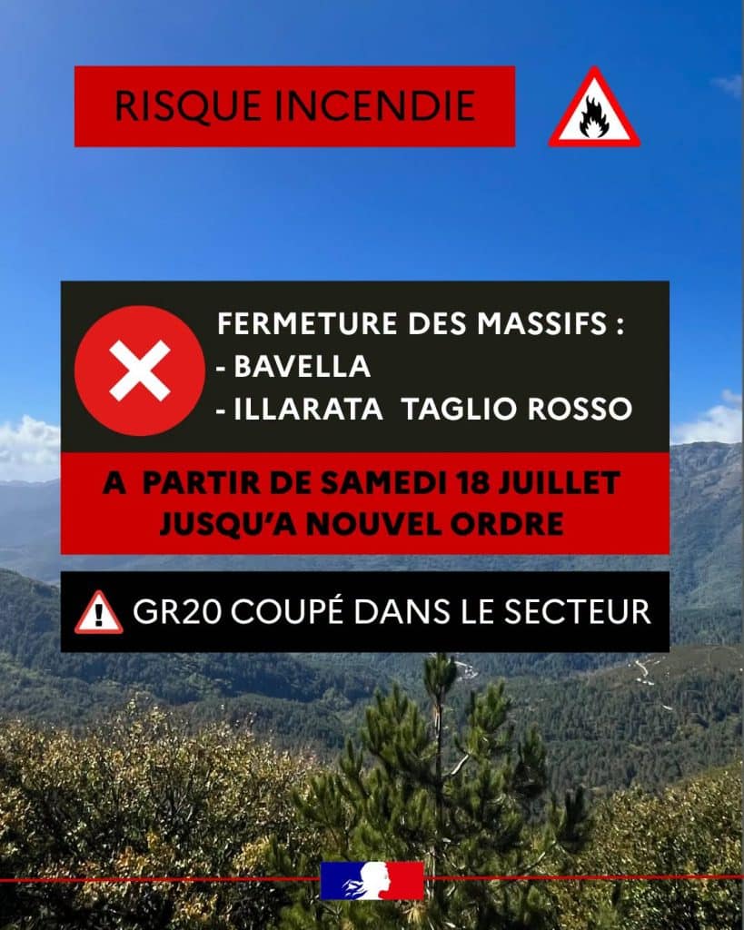 Incendie à Albertacce : le GR20 fermé entre Tighjettu et la bergerie de Ballone 2 message prefecture