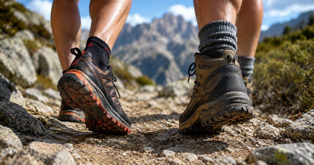 Chaussures de trail ou tige haute sur le GR20 : ce que le terrain impose vraiment 2 gr20 chaussures trail vs montantes randonneurs gros plan 1200x630 1