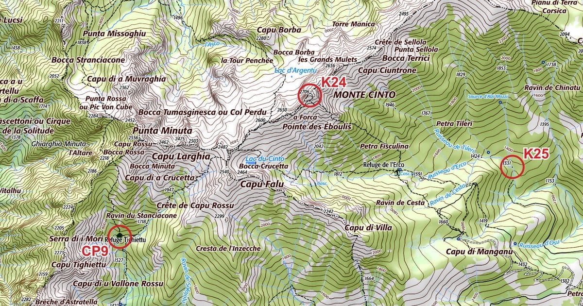 Championnat du monde de raid aventure : l'ARWC 2026 passe par le GR20, de Bavella au Monte Cinto 6 Carte officielle ARWC 2026 du CP9 au refuge de Tighjettu à la balise K24 au sommet du Monte Cinto